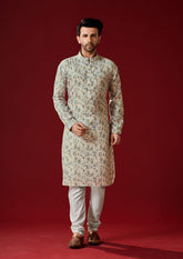 Ensemble pyjama Kurta en coton gris cendré pour homme